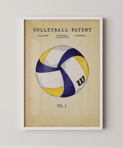 Volleyball patent print in a white frame