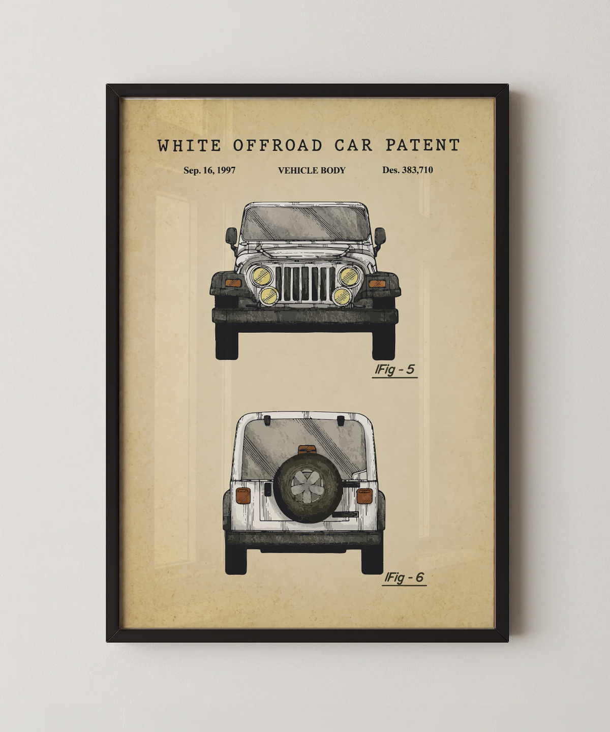 White off-road vehicle patent print in a black frame