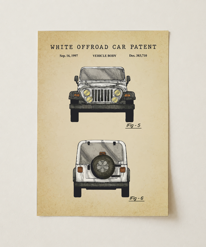 White off-road vehicle patent print, unframed