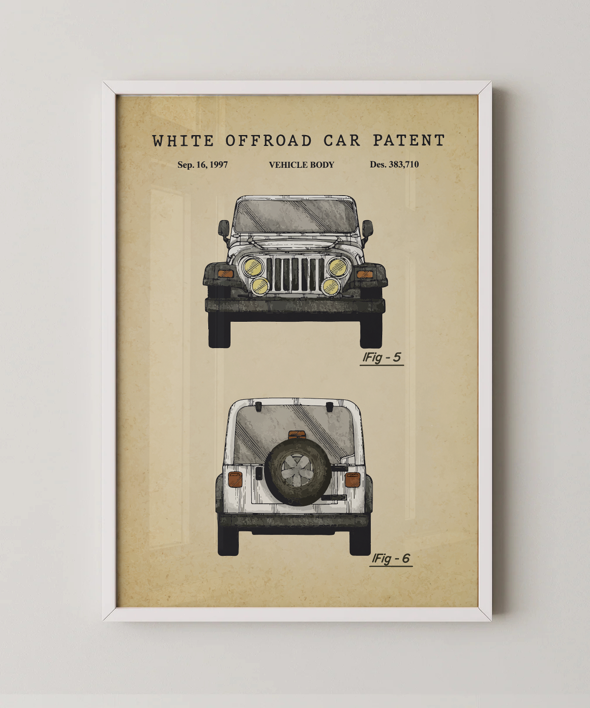 White off-road vehicle patent print in a white frame
