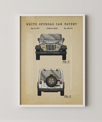 White off-road vehicle patent print in a white frame